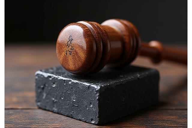 日本の裁判官の木槌と鋼鉄の塊。利用規約の厳格さと誠実さを象徴する。